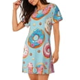 thumbnail image 2 of Easygdp Colorful Donut Camisón de manga corta para mujer, informal, estampado, 2 of 6