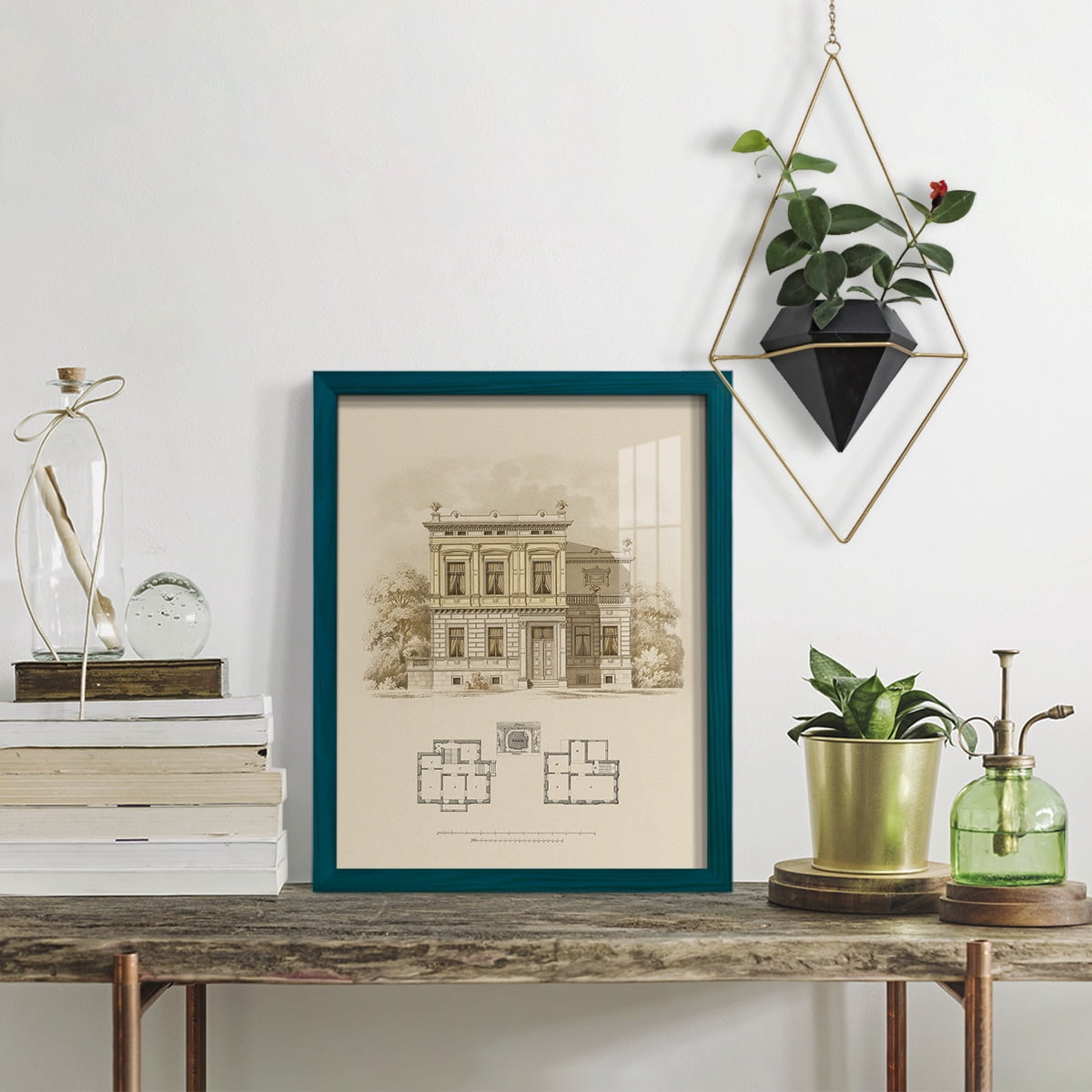 Estate and Plan III -Framed Print w/glass-Ocean Blue