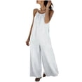 thumbnail image 5 of PWPSG Womens Summer Denim Jumpsuits Sleeveless V Neck Casual Playsuits with Drawstring Waist and Wide Leg White M, 5 of 8