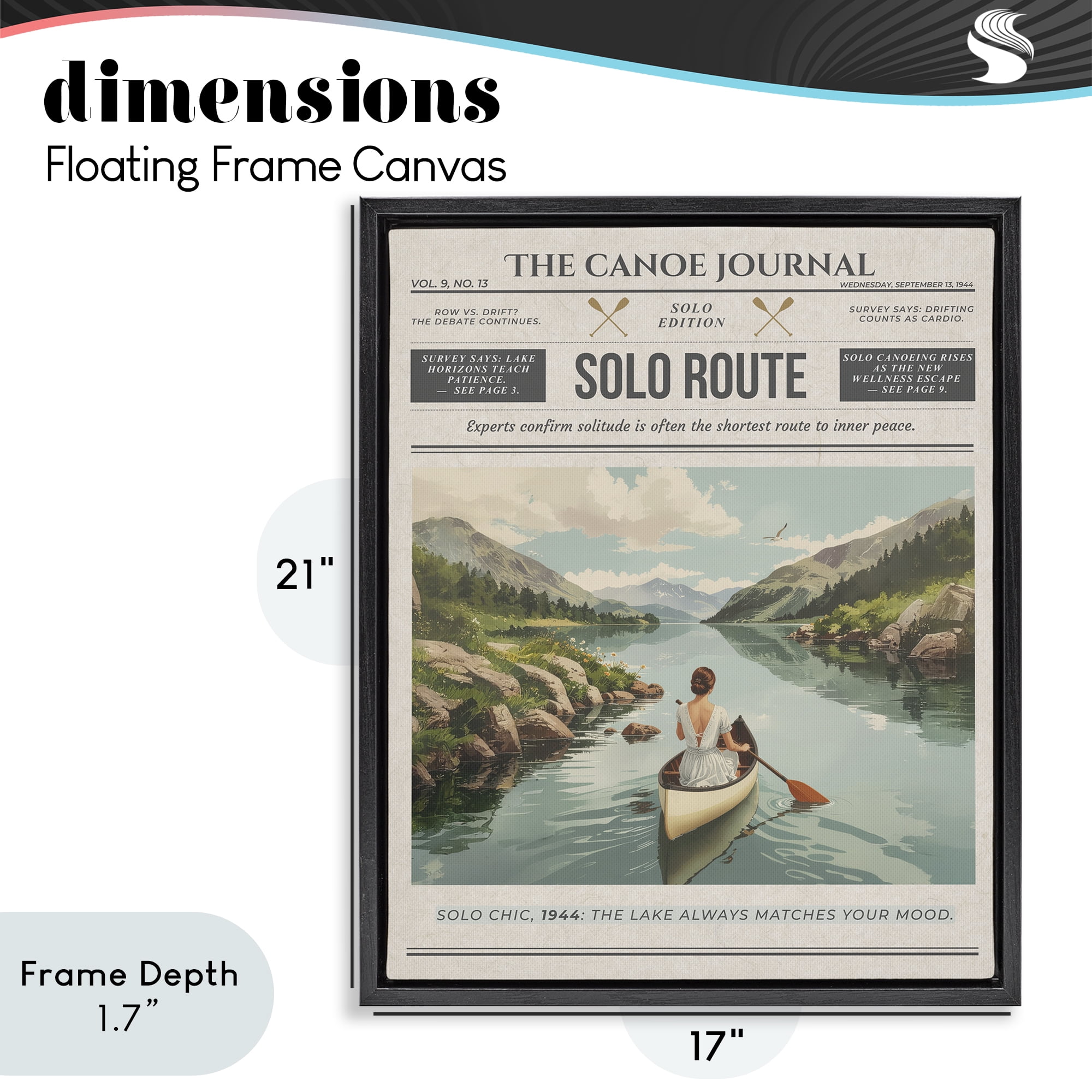 Stupell Industries Canoe Journal Newspaper Black Framed Floater Canvas Wall Art, design by A Barefoot Stylist