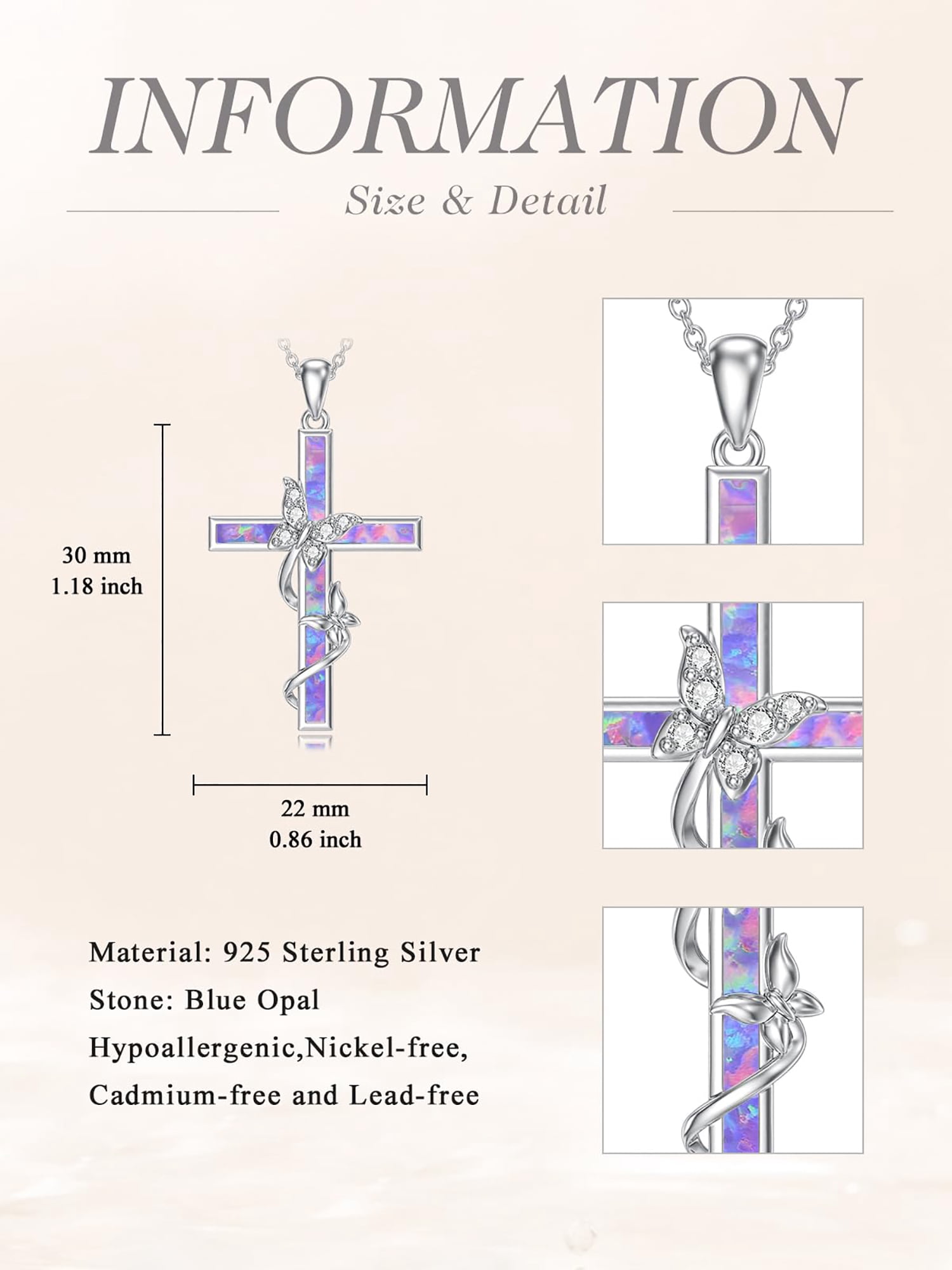 WINNICACA Cross Necklace for Women 925 Sterling Silver Butterfly Pendant Necklace Purple Opal Jewelry  Birthday Anniversary Mothers Day Gifts for Women
