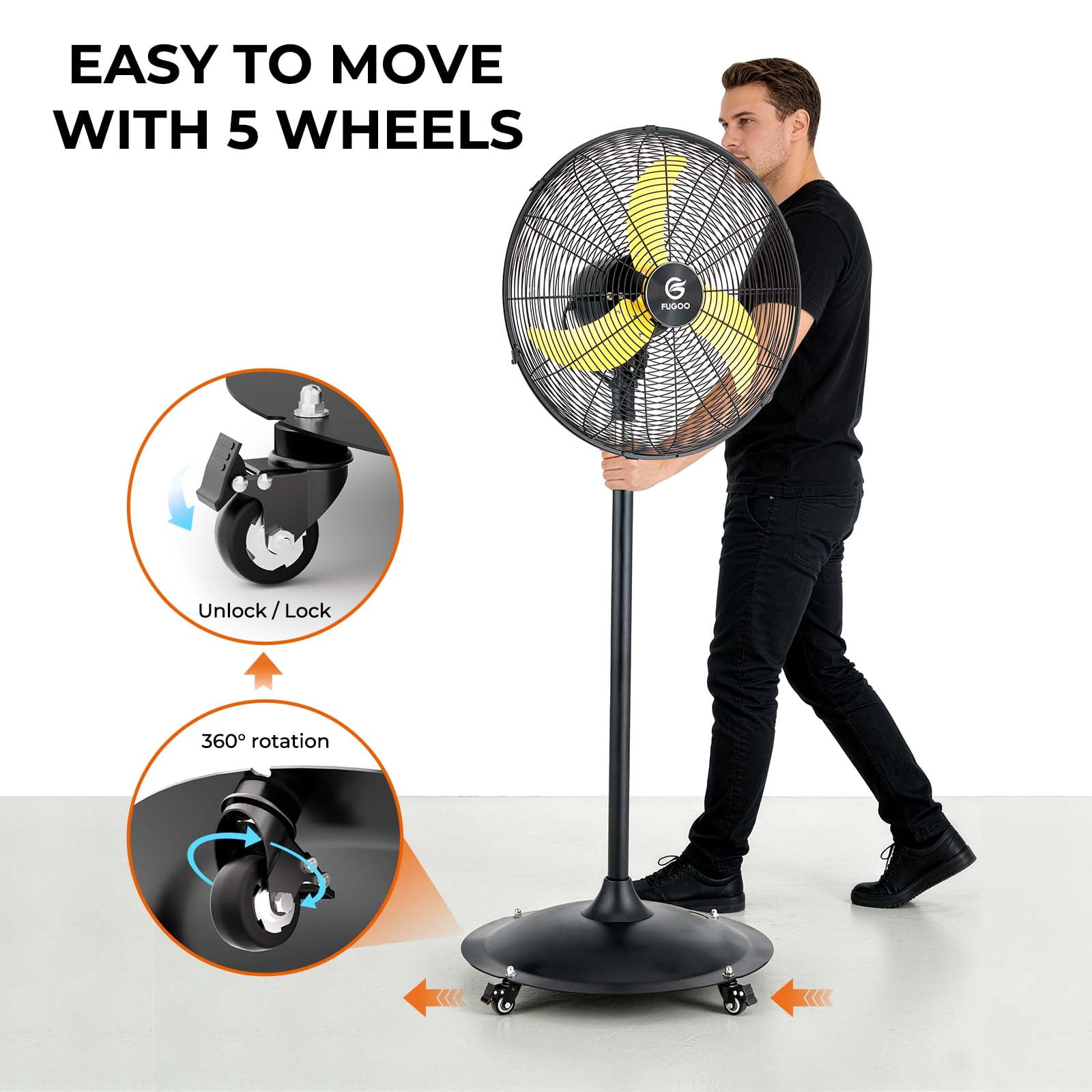 Fugoo 20" Waterproof Pedestal Fan, All Sealed BLDC Motor, 4-Speed, 1200-4000 CFM