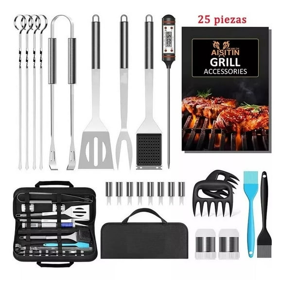 Kit Utensilios Para Parrilla Barbecue Innovanice 25 Pzas con estuche acero inoxidable