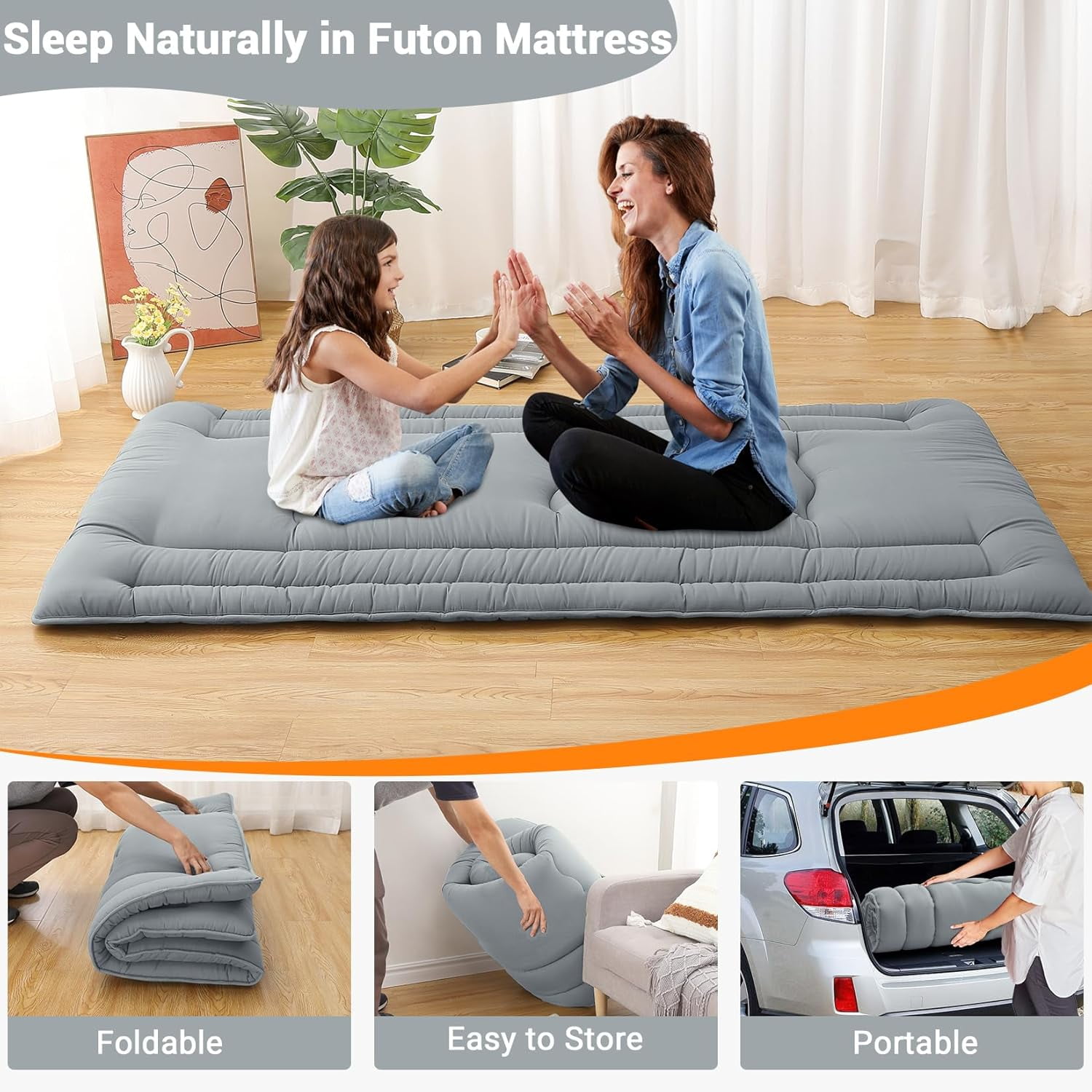 Futon Mattress Twin/Full Size, Japanese Floor Mattress Foldable Sleeping Mattress, Roll Up Floor Bed Mattress for Easy Storage, Tatami Mat Japanese Floor Bed for Dorm Camping