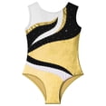 thumbnail image 3 of YONGHS Girls Kids Sleeveless Gymnastics Leotards Rhinestone Color Block Metallic Ballet Dance Bodysuit Gold 12, 3 of 5