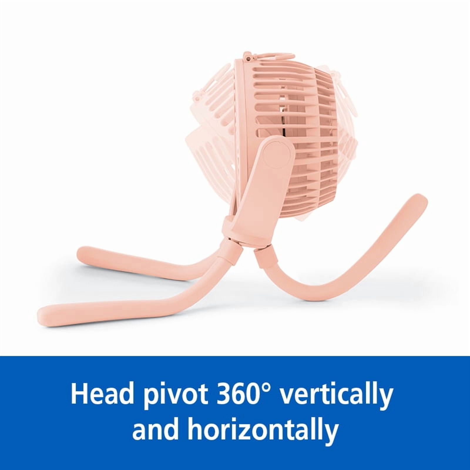 Mainstays 4"  New 3-speed Portable Rechargeable Fan with Flexible Tripod and Digital Display, Pink