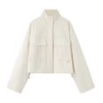 thumbnail image 2 of thefmos Womens Stand Collar Jacket Lightweight Casual Zip Up Coat Trendy Fall Outfits Cropped Spring Jackets with Pockets, White S, 2 of 6