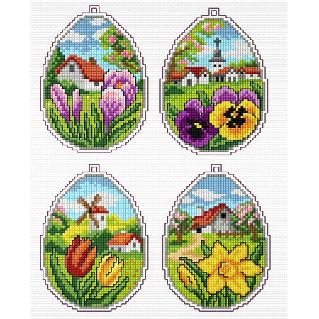 UPC: 5902067314609 | Counted cross stitch kit with plastic canvas Easter eggs set of 4 designs 7667