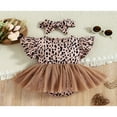 thumbnail image 3 of 2Pcs Baby Girl Summer Outfit  Leopard Print Tulle Flying-Sleeve One Piece Romper + Hairband for Toddler  0-12 Months, 3 of 7