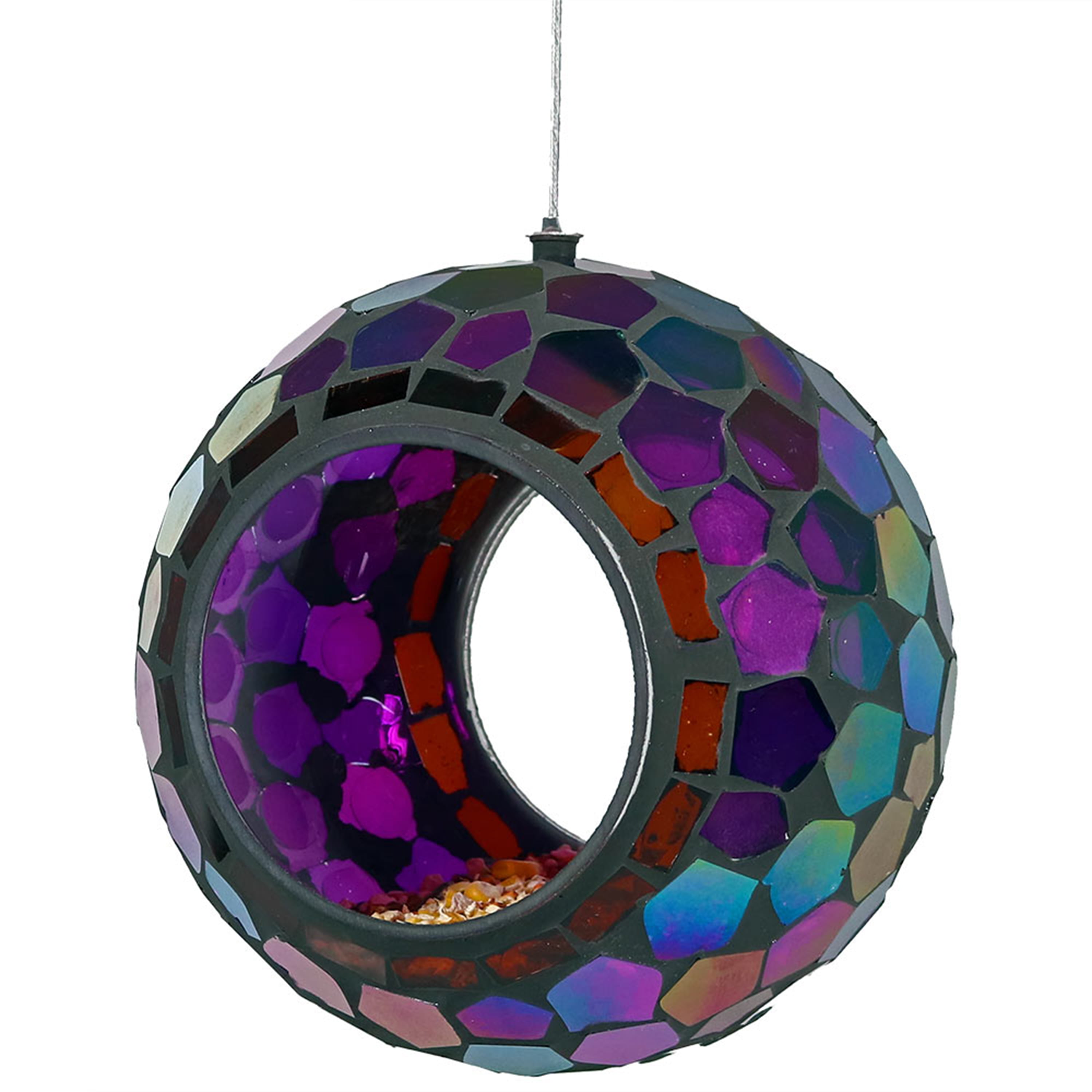 Sunnydaze Round Mosaic Glass Hanging Bird Feeder 6 Inch for sale online 