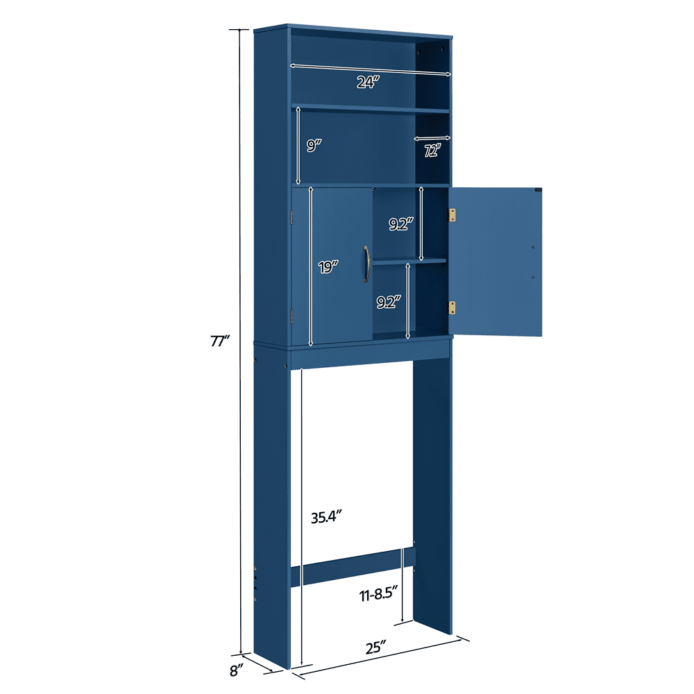 Alden Design 8" Wooden Free-Standing Over-the-Toilet Storage for Bathroom, Navy Blue