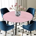 thumbnail image 5 of Elastic Fitted Round Tablecloth, Solid Pink Waterproof Stretch Table Cover for 36"-44" Tables, Romantic Minimalism Abstract Denim Texture Washable Outdoor Tablecloths for Patio, Picnic, Camping, 5 of 9