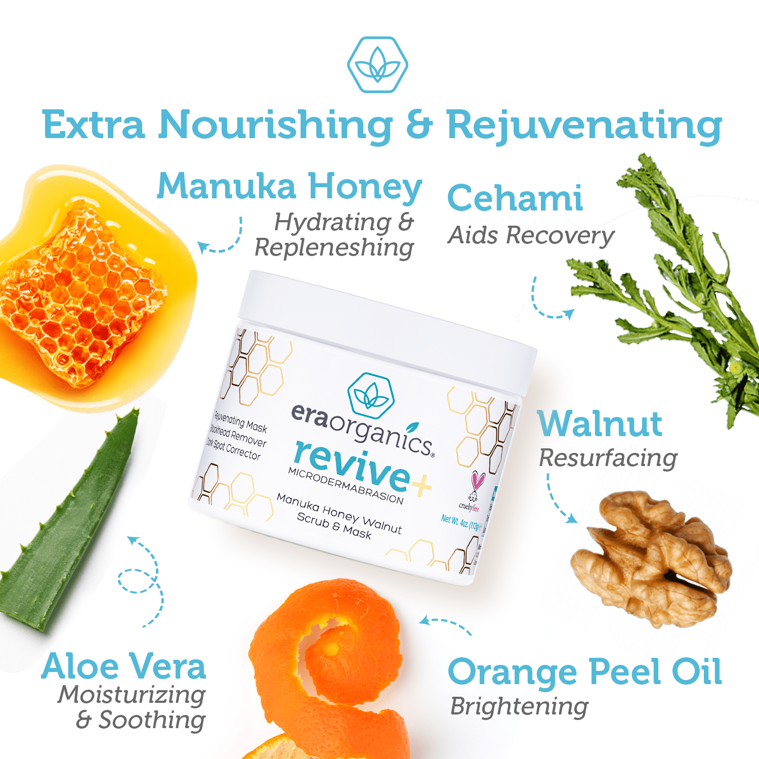 Era Organics Microdermabrasion Facial Scrub & Face Exfoliator - Spa Quality Exfoliating Face Mask with Manuka Honey & Walnut - Moisturizing Facial Exfoliant for Dry Skin, Blackheads, Wrinkles, Acne +
