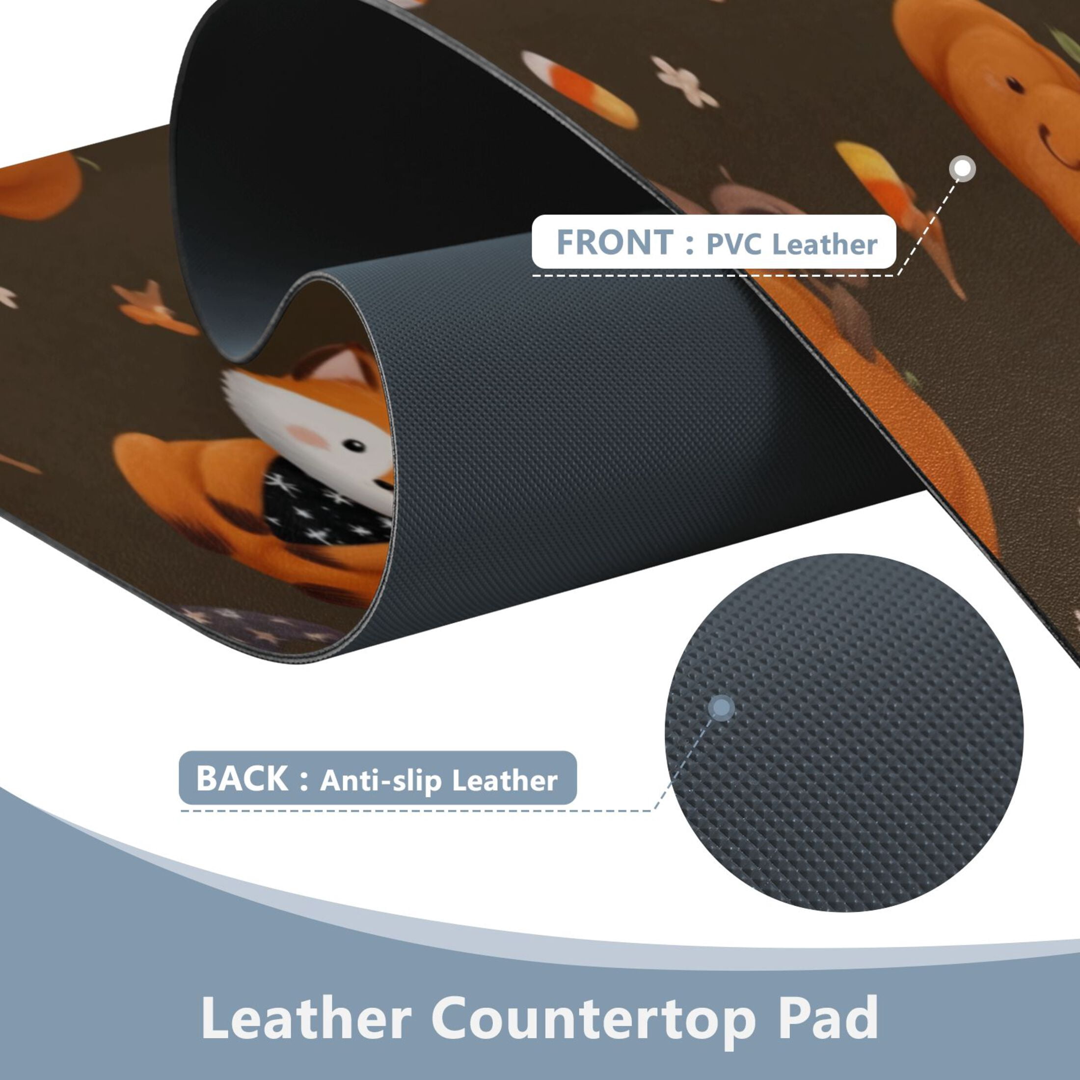 Leather Keyboard and Mouse Desk Mat Office Desk Accessories Protective Office Desk Decor Desk Pad Mat for Gaming, Work from Home, Office Cute Foxes in Cute Costumes 16.5" x 35.4"