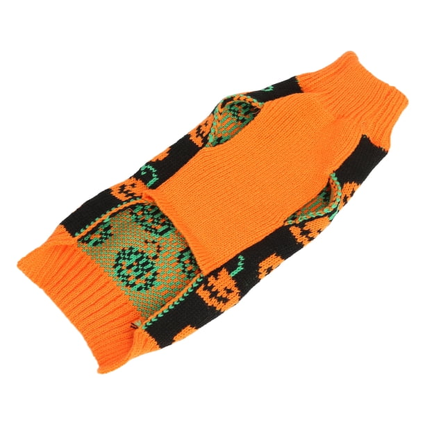 Suéter De Halloween Para Mascotas, Suave Y Cómodo, Suéteres Para Perros De Color Negro Y Naranja, Fibra Acrílica, Cara Sonriente De Calabaza Múltiple, Cálido Para Uso Diario