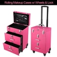 thumbnail image 6 of Byootique Pink Rolling Makeup Case Trolley on Wheels Cosmetic Artist Nai Polish Tattoo Train Organizer with Keys & DrByootiqueers, 6 of 12