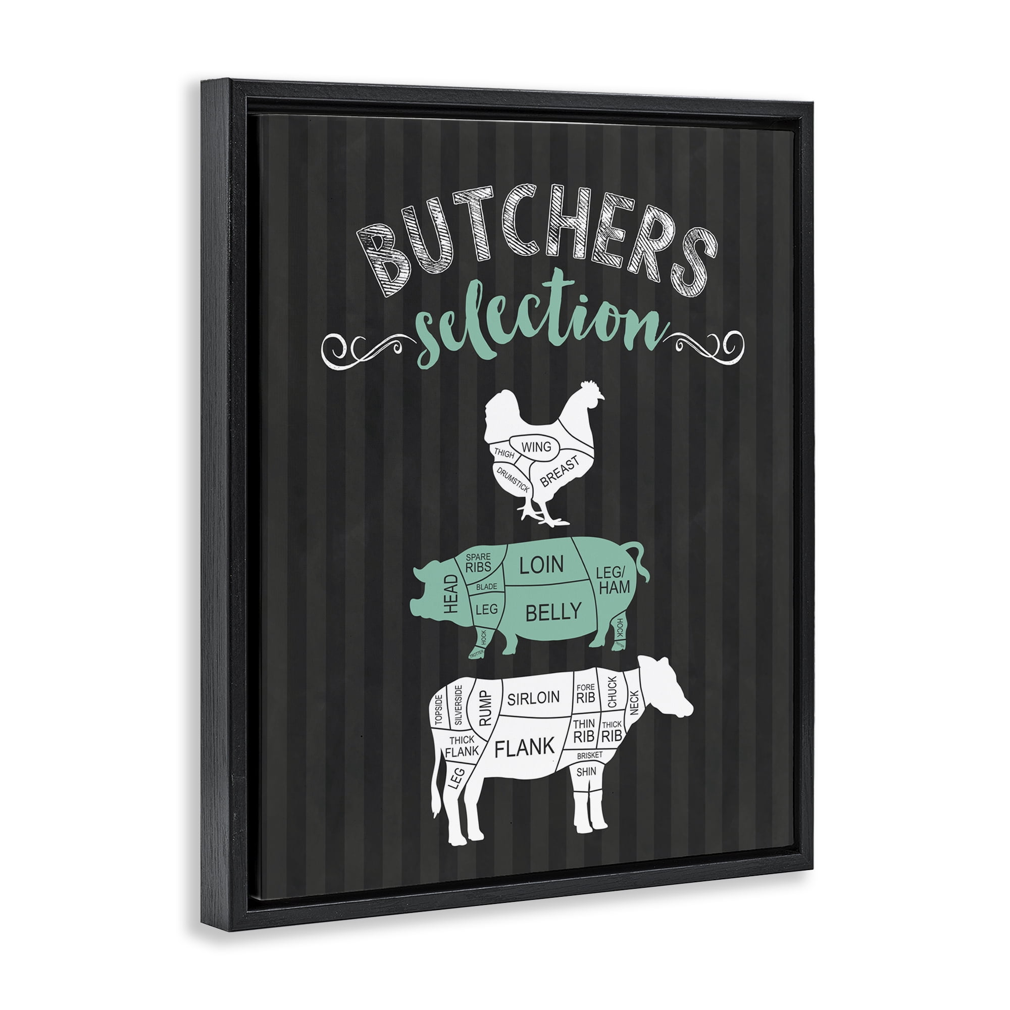 Butchers Selection Black & Green Black Framed Floater Canvas Wall Art, design by Lettered and Lined