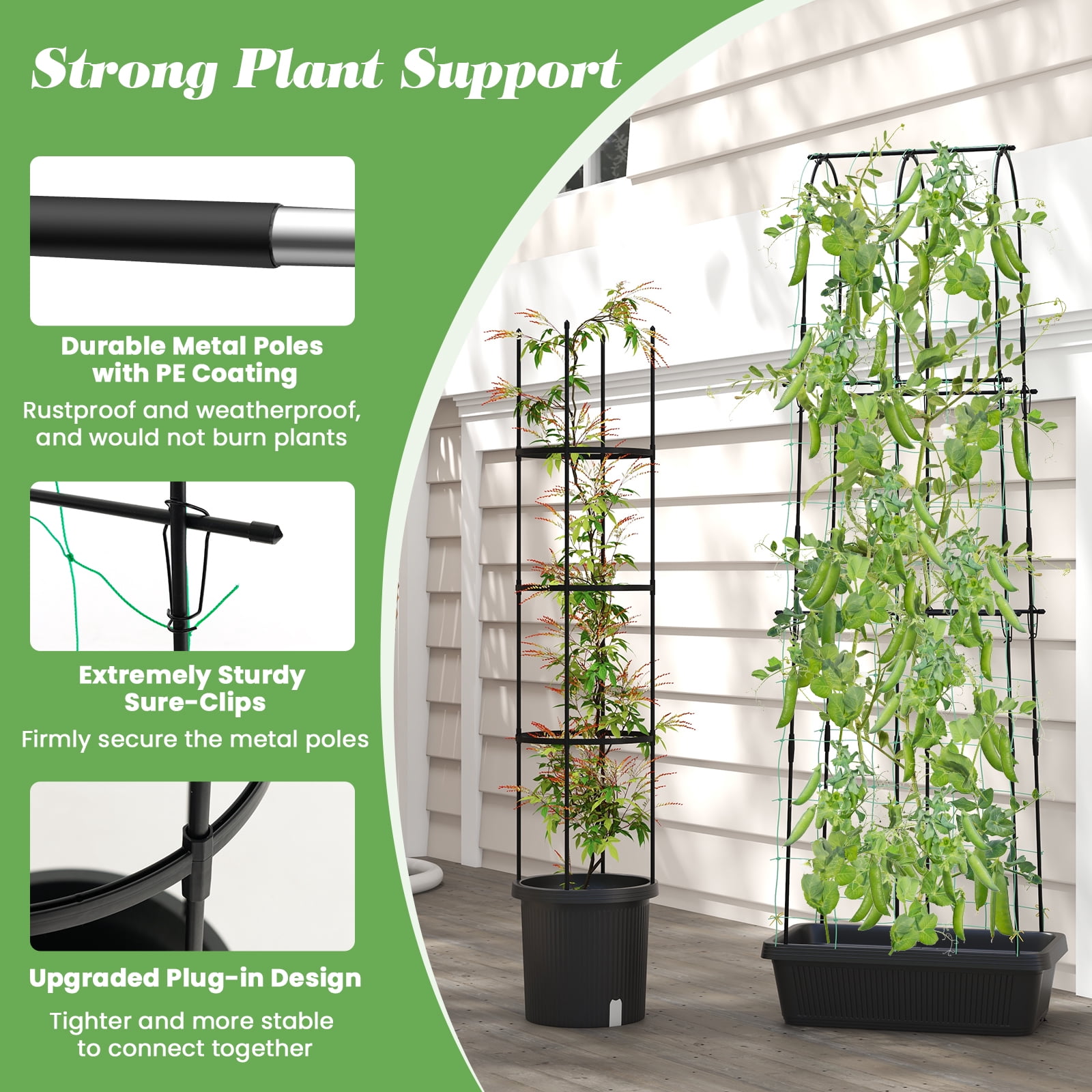 Patiojoy 2-Pack Garden Trellis, 58.5�� Tomato Cage & 71�� Cucumber Trellis w/ Planter Box Self-Priming Irrigation