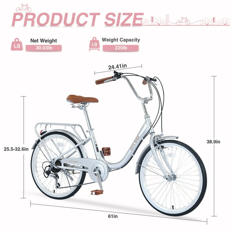 22 Inch Girls Bike 7 Speed Shimano Beach Cruiser Aluminum Alloy Frame City Bike for Kids Silver Walmart