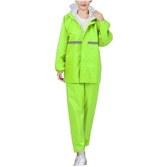Oplxuo Hi-Vis Reflective Rain Suit for Women Waterproof Hoodie Jacket and Long Pants Set Outdoor Raincoat Rain Gears