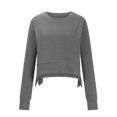 thumbnail image 3 of MHFRRA Sudadera deportiva de Manga Corta con Cuello Redondo y Color Liso para Mujer, Camiseta de Manga Larga Gris, 3 of 7