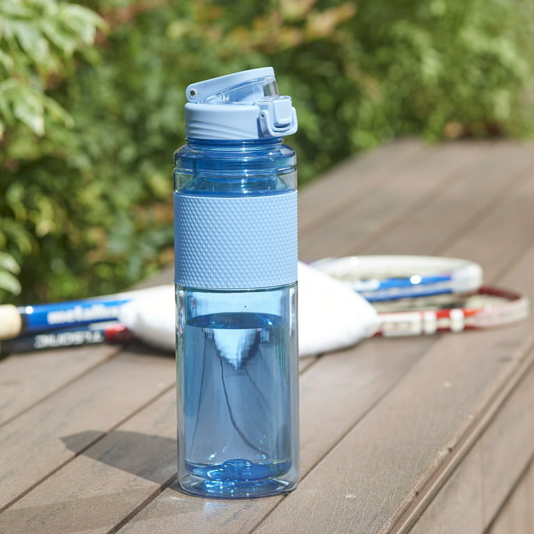 Mainstays 32 oz Blue Essence Solid Print Plastic Water Bottle with Wide  Mouth Lid 
