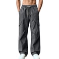 thumbnail image 3 of Danhjin Men's Cargo Pants Wide Leg Elastic Waist with Drawstring Work Casual Hiking Camping Pants Loose Solid Color Trousers with Pockets, 3 of 9