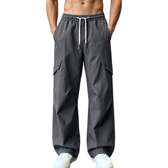 Ohufall Hiking Pants For Men Solid Color Wide Cargo Pant Outdoor Breathable Daily Sweat Pant