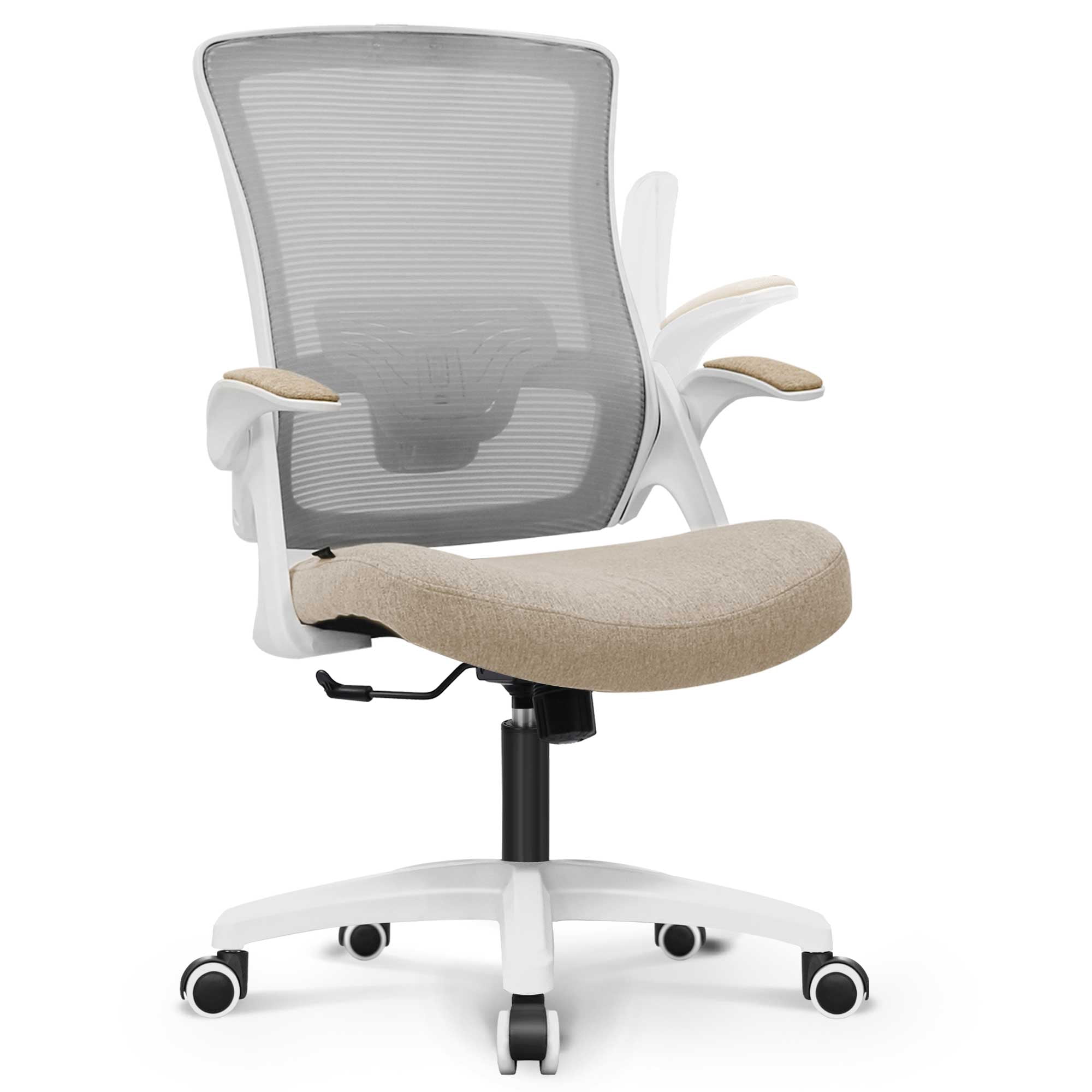 NEO CHAIR Office Desk Gaming Chair Computer High Back Mesh Seat with Rolling Wheels Ergonomic Adjustable Comfy Flip-up Armrests Lumbar Support Height for Home (Beige)