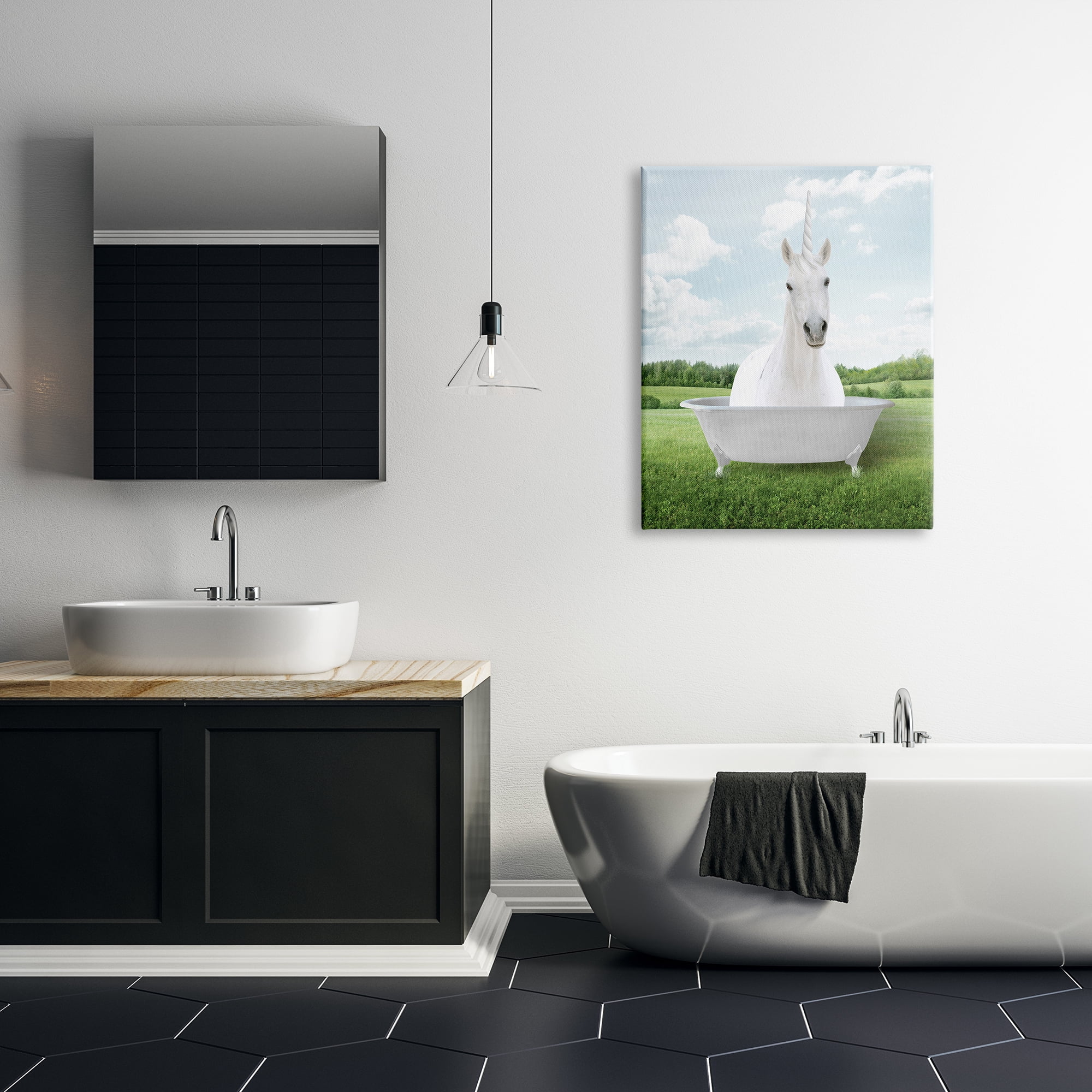 Stupell Industries Unicorn Bathtub in Field Nature Painting Gallery Wrapped Canvas Print Wall Art, 30 x 40