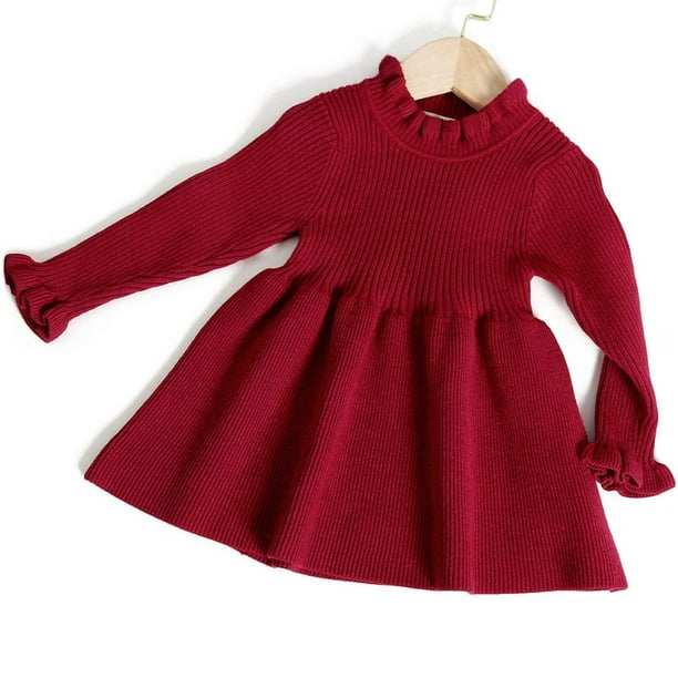 Simplee kids Little girls Long Sleeve girl Dresses and Rompers Ribbed Knit Sweater Dress Red for 3T