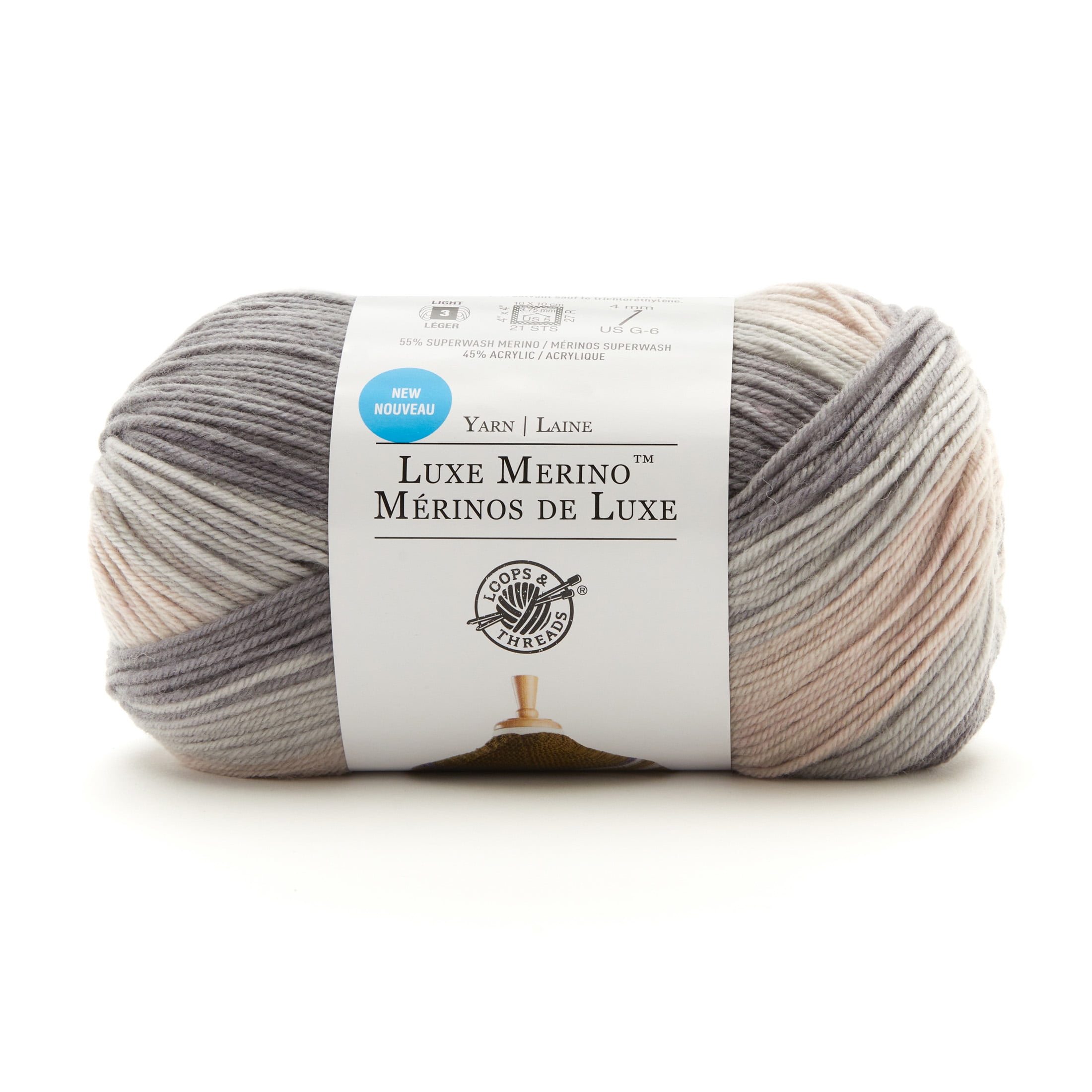 (3 pack) Luxe Merino Yarn by Loops & Threads - Yarn for Knitting - Crochet - Weaving - and Arts & Crafts - Gray - Acrylic Blend - 4.4 oz