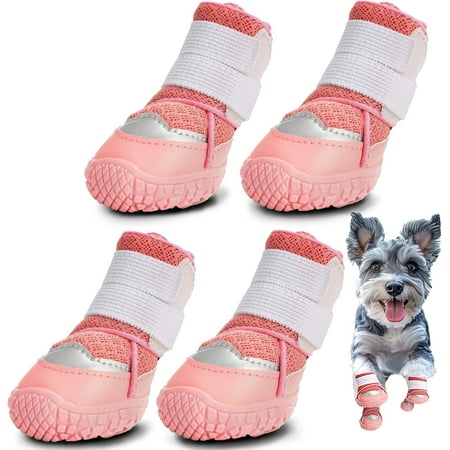 AAZZ Dog Shoes for Small Dogs  Waterproof Dog Boots & Paw Protectors for Hot Pavement Winter Snow Hiking  Anti-Slip Dog Booties for Hardwood Floor Pink Size 3