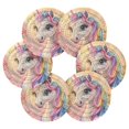 thumbnail image 2 of Haosy Set of 6 Drink Woven Coaster with Holder Heat Resistant Non-Slip Bar Coasters 4 Inches Colorful Cute Unicorn and Flower, 2 of 7