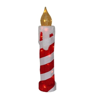 3D Lighted Standing Striped Candle Christmas Outdoor Decoration - 30" - Warm White LED