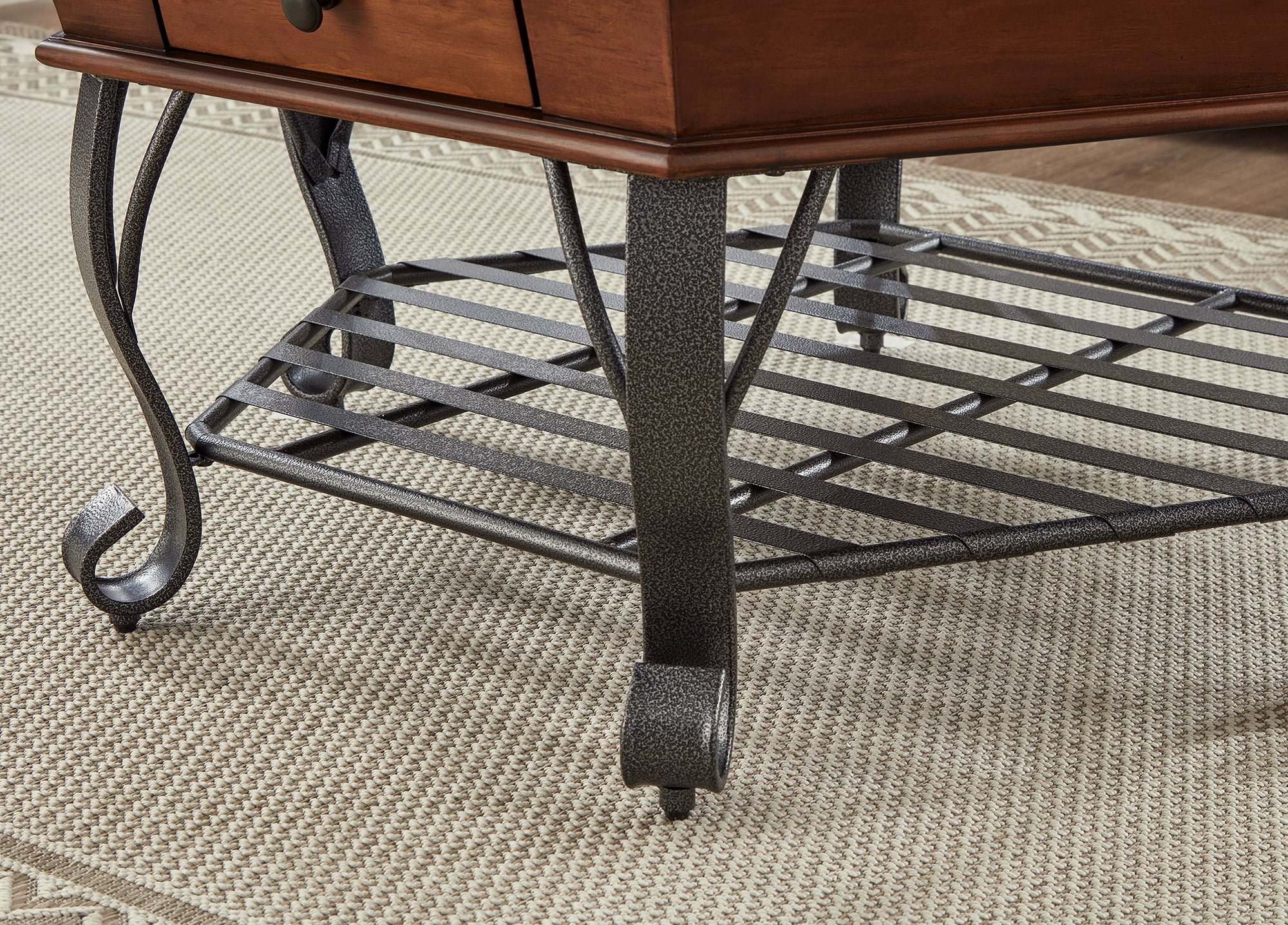 40" Wood Coffee Table, Vintage, Hexagonal, Solid Wood Top, with Drawer Storage, Walnut