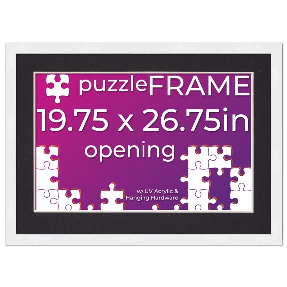 19.75x26.75 Frame for Jigsaw Puzzles - Wooden White Puzzle Frame with Mat (Black) For Puzzles Measuring 19.75x26.75 Inches