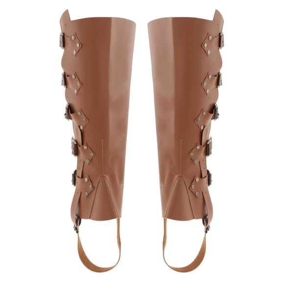 ziyahi Medieval Leg Leather Armor Part Shoes Boots Cover Brown