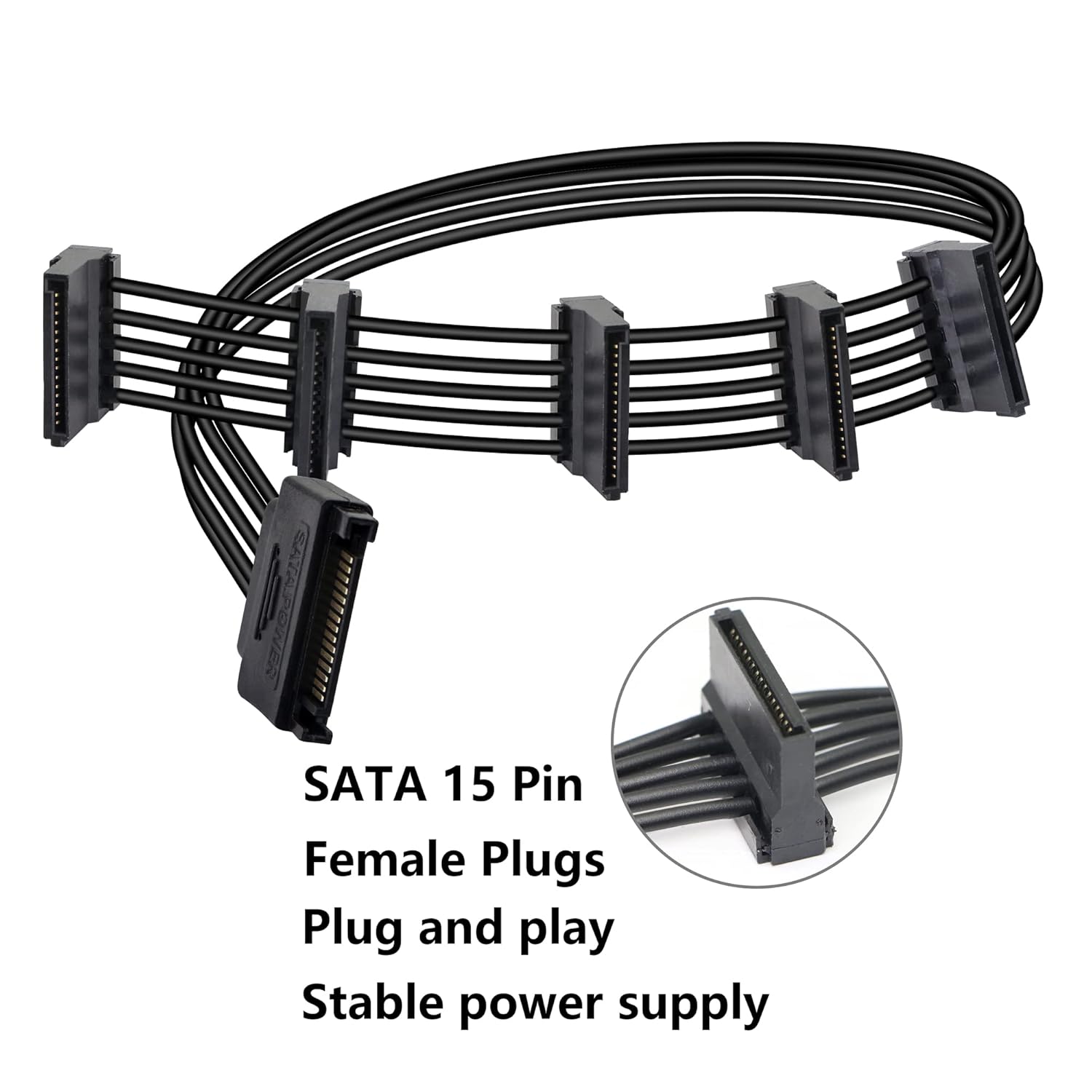 HRTGFD-15Pin SATA Male to 5 x 15 Pin SATA Female Hard Drive Power Right Angle Splitter Adapter Cable Extension Cable for Hard Disk 50CM