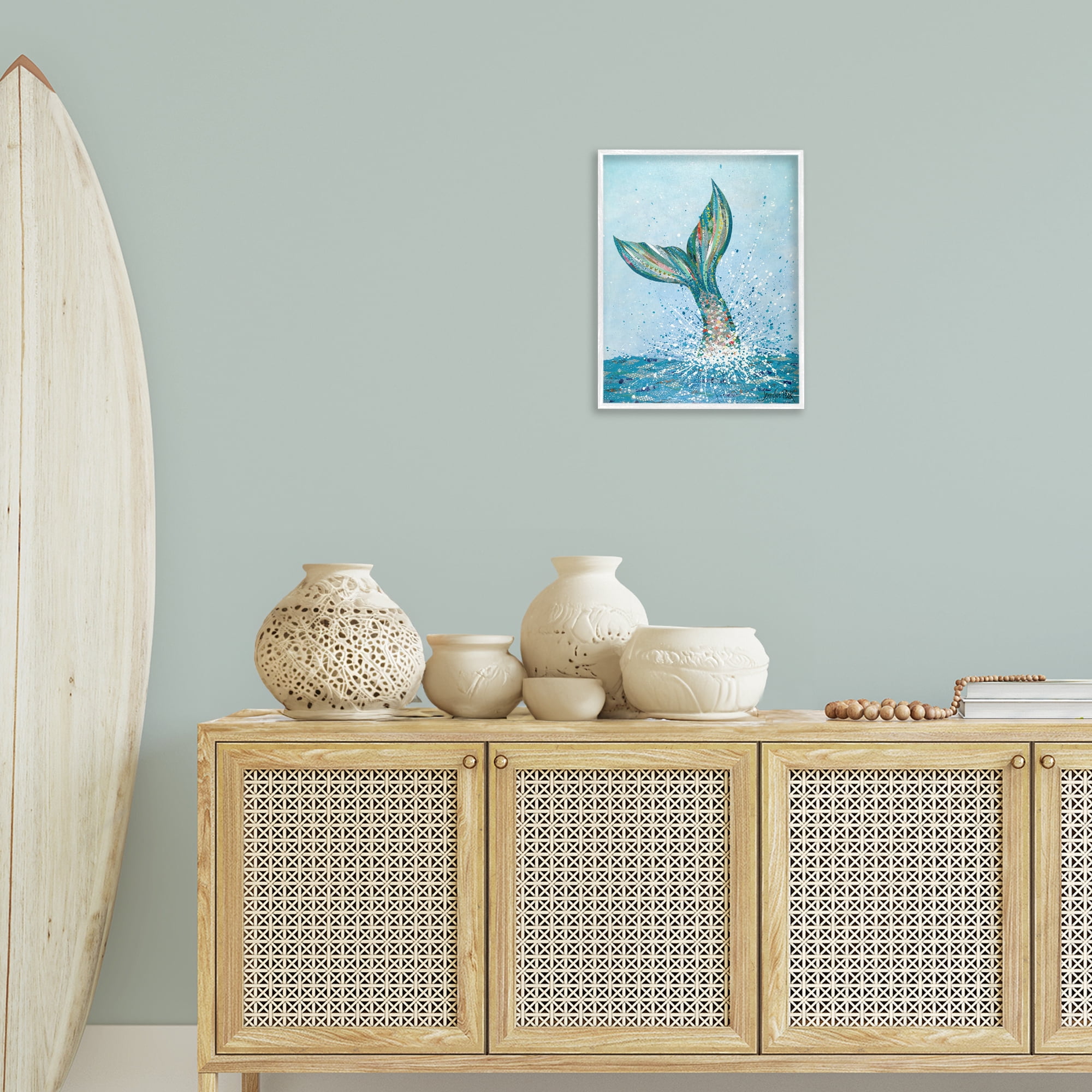 Stupell Industries Diving Mermaid Tail Fairy Tales & Fantasy Painting White Framed Art Print Wall Art, 16 x 20