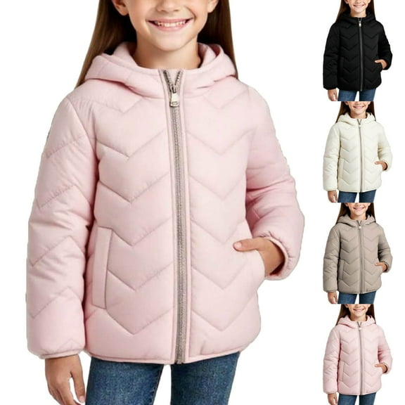 MKOSPLRT Girls Puffer Jacket with Hood 1-13Y Kids Winter Coats Lightweight Ski Snow Outerwear Solid Down Jacket Coats with Pockets