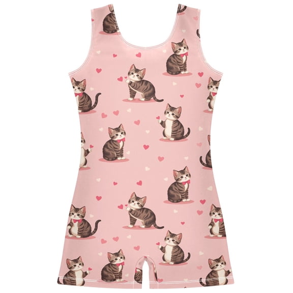 Gymnastics Leotard Sleeveless Kitten Heart Stretchy Dance Bodysuit Breathable Athletic Ballet Yoga Outfit for Ages 3-14