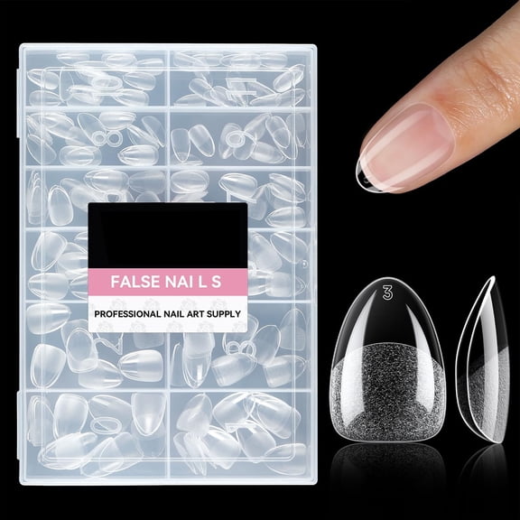 Extra Short Almond Nail Tips Full Cover 216PCS Gel Nail Tips Short Almond Shaped Nails Tips Soft Gelly Gel Clear Fake Nails Tip for Acrylic Nail Tip Soak Off Home DIY Salon Nails 12 Sizes