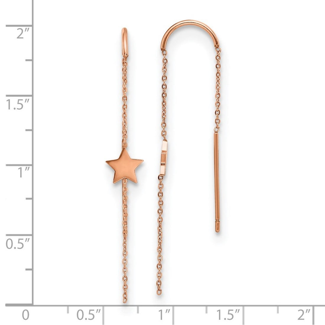 Stainless Steel Polished Rose Ip Plated Star Threader Earrings 50x6.5mm Wide Stud Earring for Women