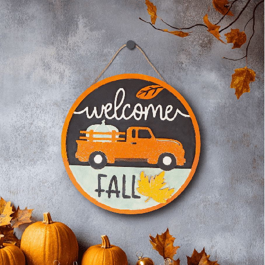 Front Door Hanging Decor, Wooden Welcome Fall Crafting Decor with Paint Kit, 11.8 x 11.8 Inches