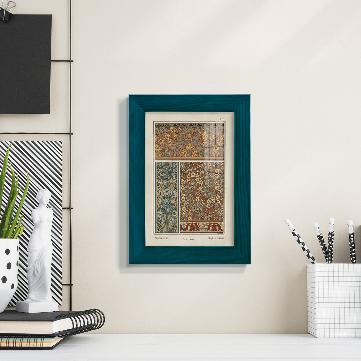 Nouveau Decorative II - Framed Print w/glass - Ocean Blue