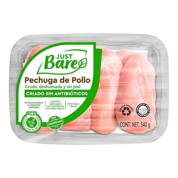 Pechuga de pollo Just Bare cruda deshuesada y sin piel 540 g
