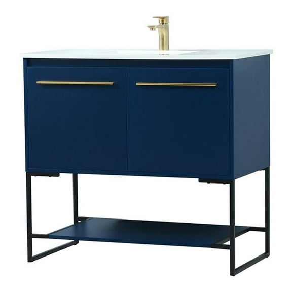 36 inch single bathroom vanity in blue