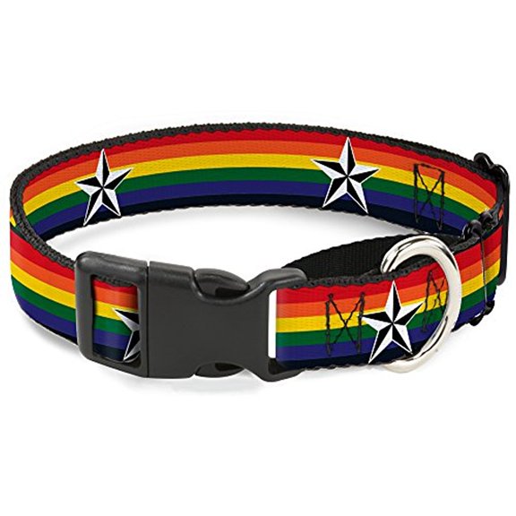 buckle-down martingale dog collar - nautical star rainbow white black - 1" wide - fits 15-26" neck size - large