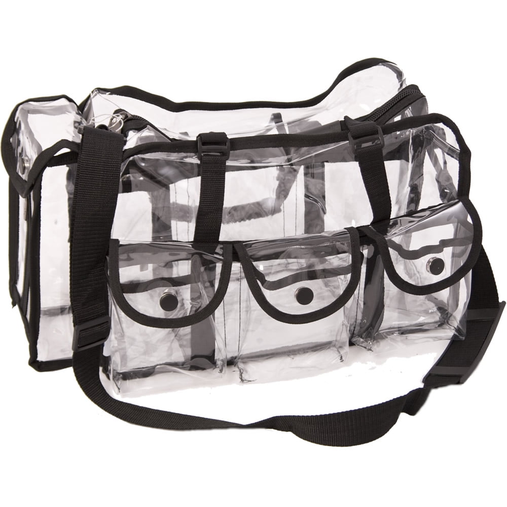 Large Carry Makeup Cosmetics Clear Bag with 6 Pockets Shoulder Strap